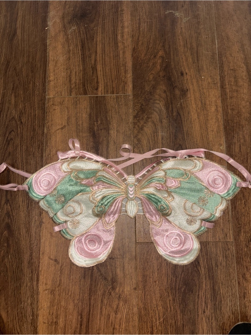 Butterfly Embroidered Pastel Lace Cross Back Crop Top- Pink & Mint